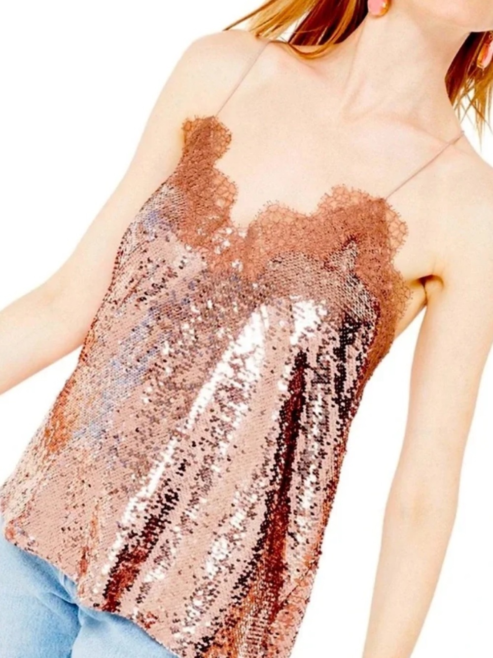 CAMI NYC The Racer Sequin Tank Rose Gold Medium NWOT